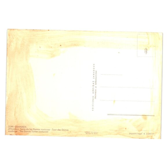 Vintage Granada Alhambra Postcard Torre De Las Damas Night Scene Spain Tower - Picture 2 of 2